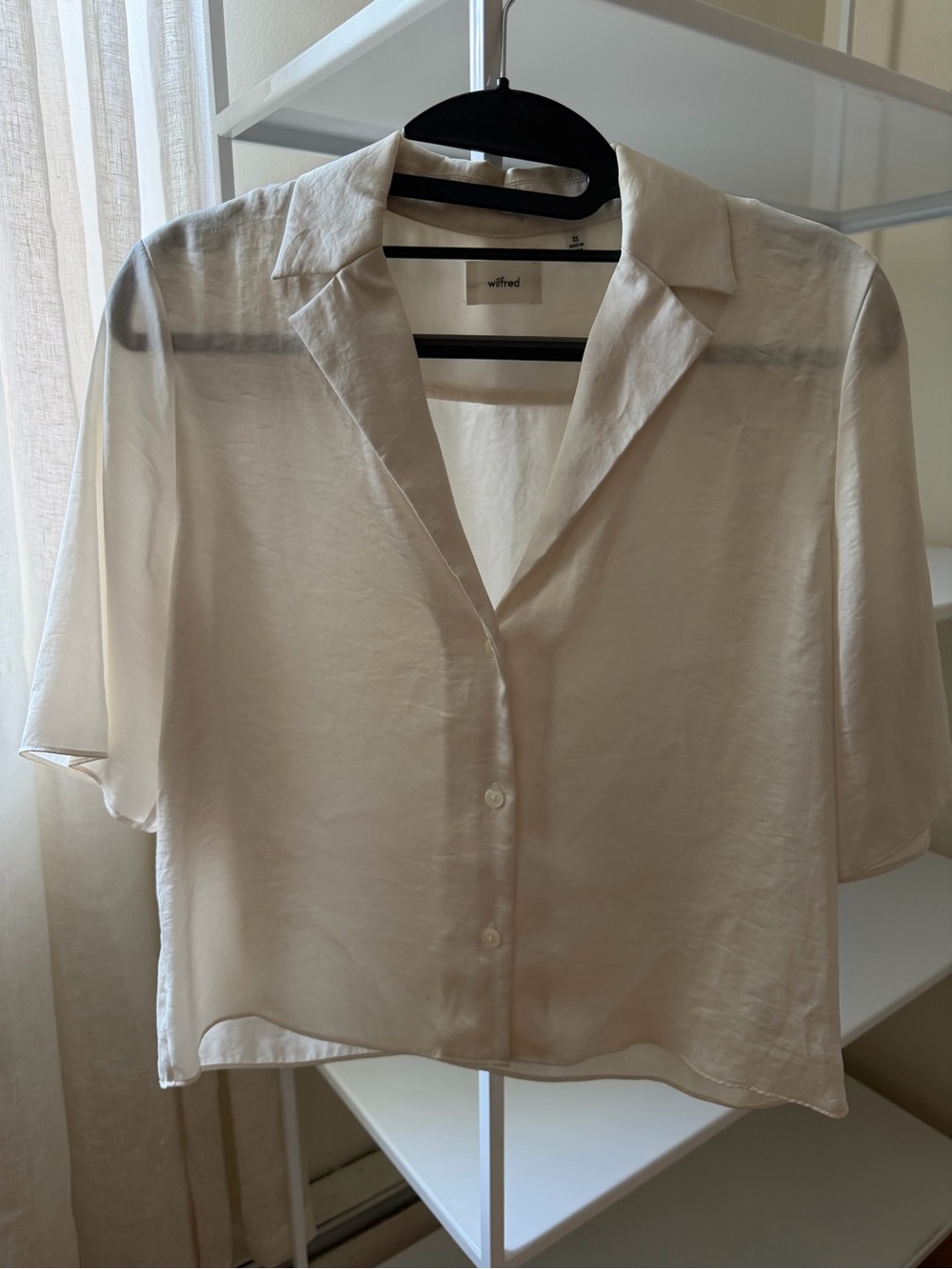 Wilfred Cream Semi-Sheer Short Sleeve Button-Down Shirt